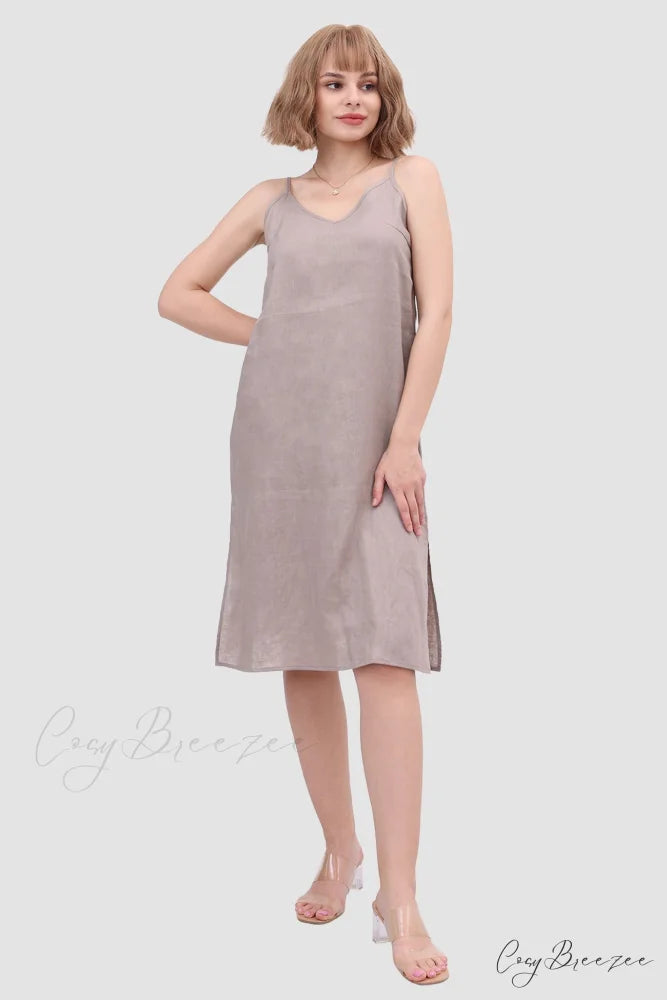 Linen Slip Dress with Daisy Embroidery