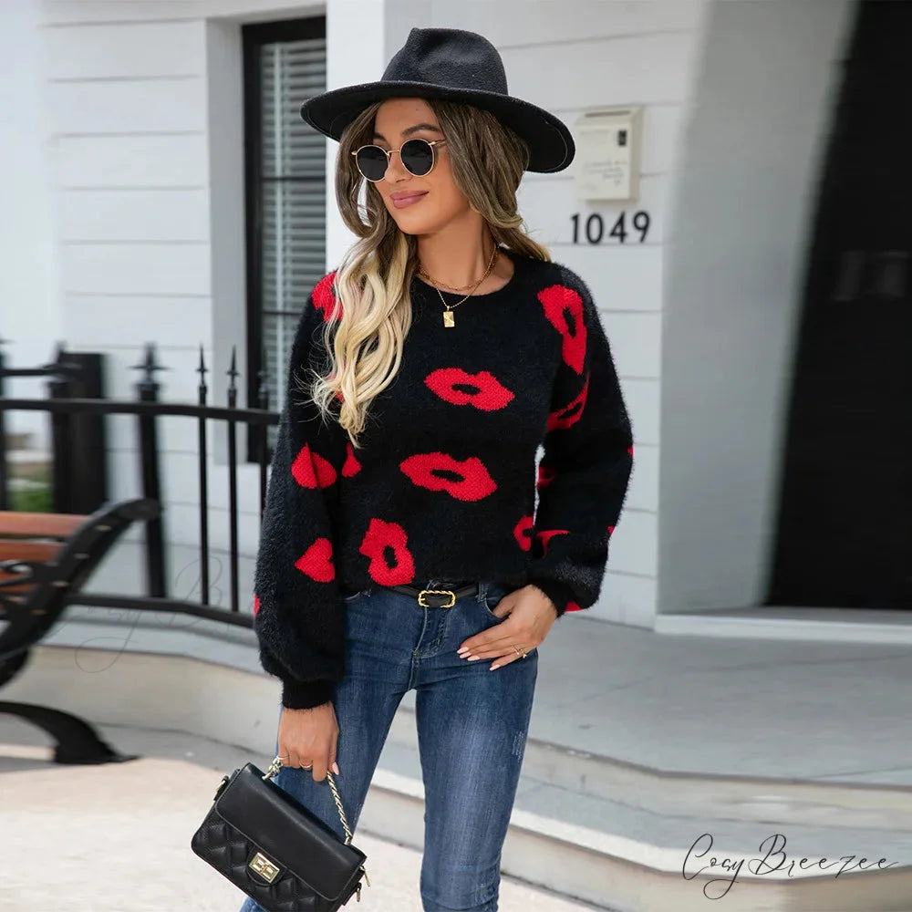 Lip Fur Crochet Work Sweater swraters-241228