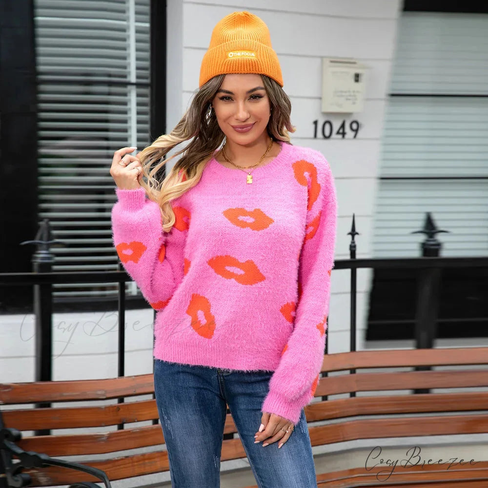 Lip Fur Crochet Work Sweater swraters-241228