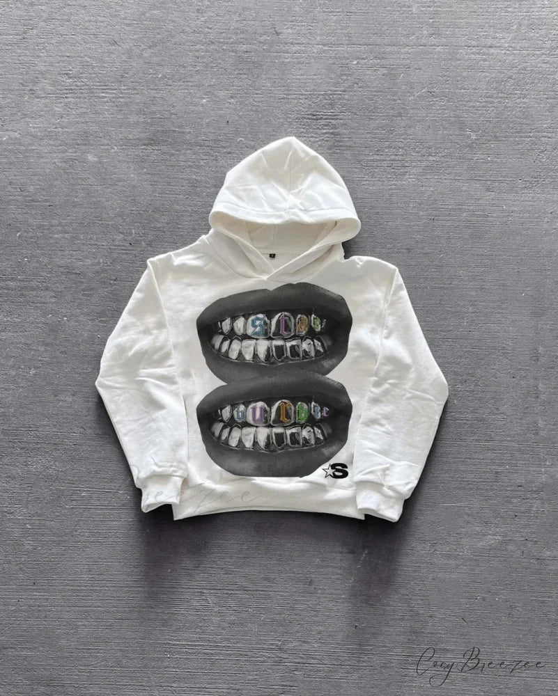 Lip Graphic Oversized Hoodie white / S hoodies-241228