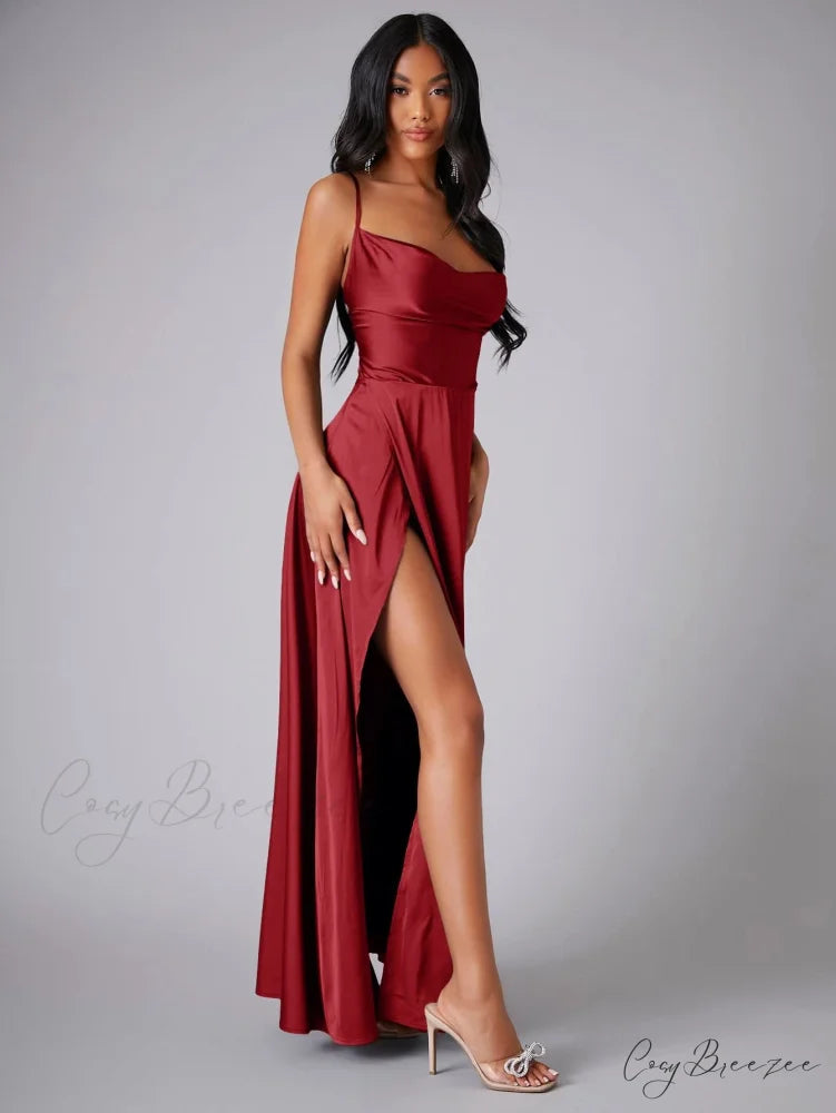 Lola High Stylish Slit Satin Dress