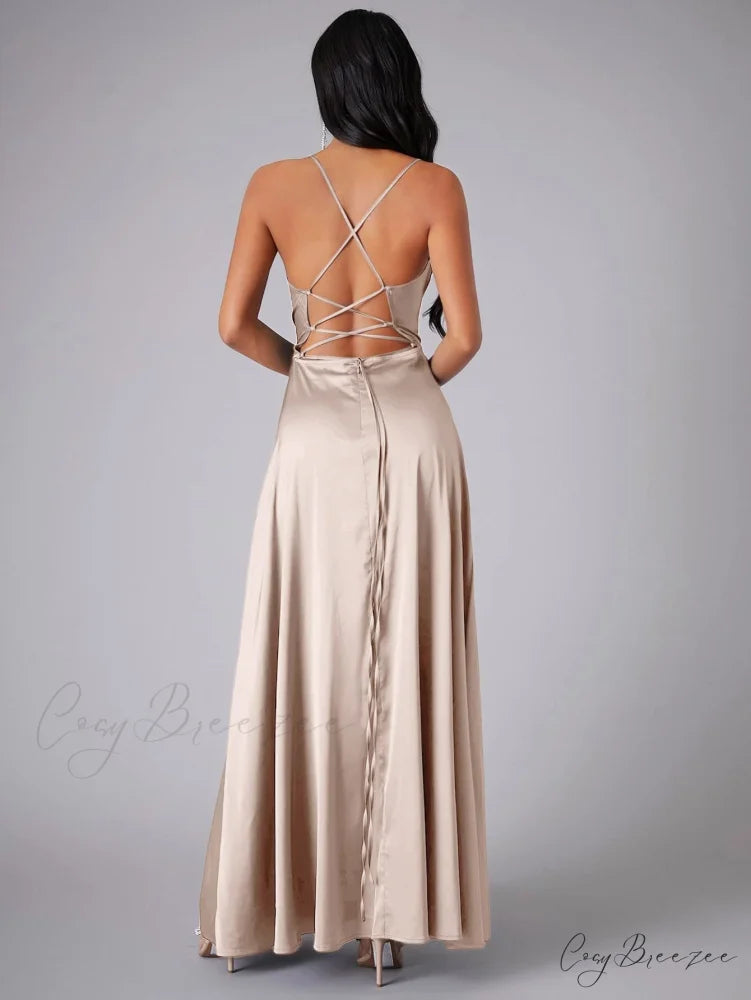 Lola High Stylish Slit Satin Dress