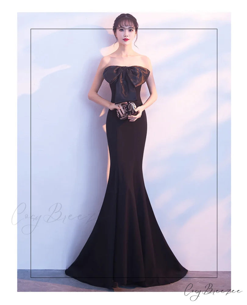 Lola Off-the-shoulder tube Charming top slim fishtail skirt BLACK / XS
