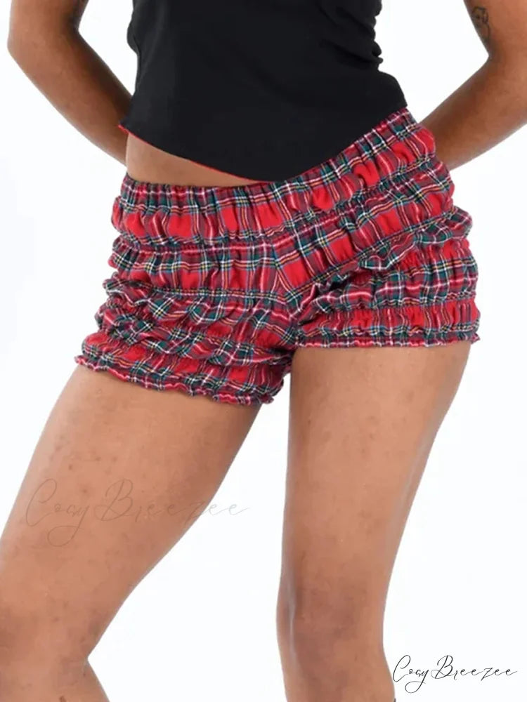 Lolita Plaid Ruffled Tiered Shorts Red / S short-250223
