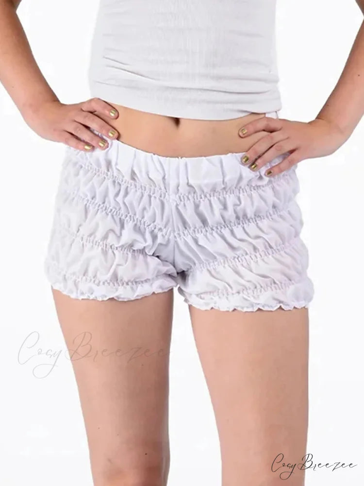 Lolita Plaid Ruffled Tiered Shorts WHITE / S short-250223