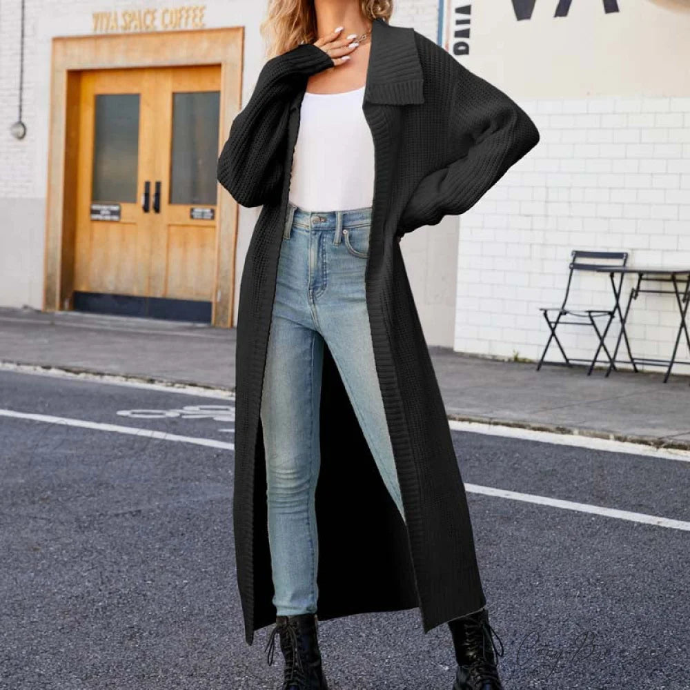 Long Colour Solid Cardigan Black / S