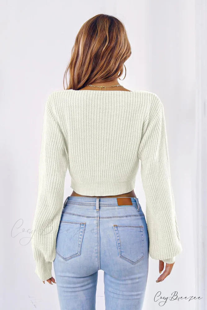 Long Cropped V-Neck Arm Sweater