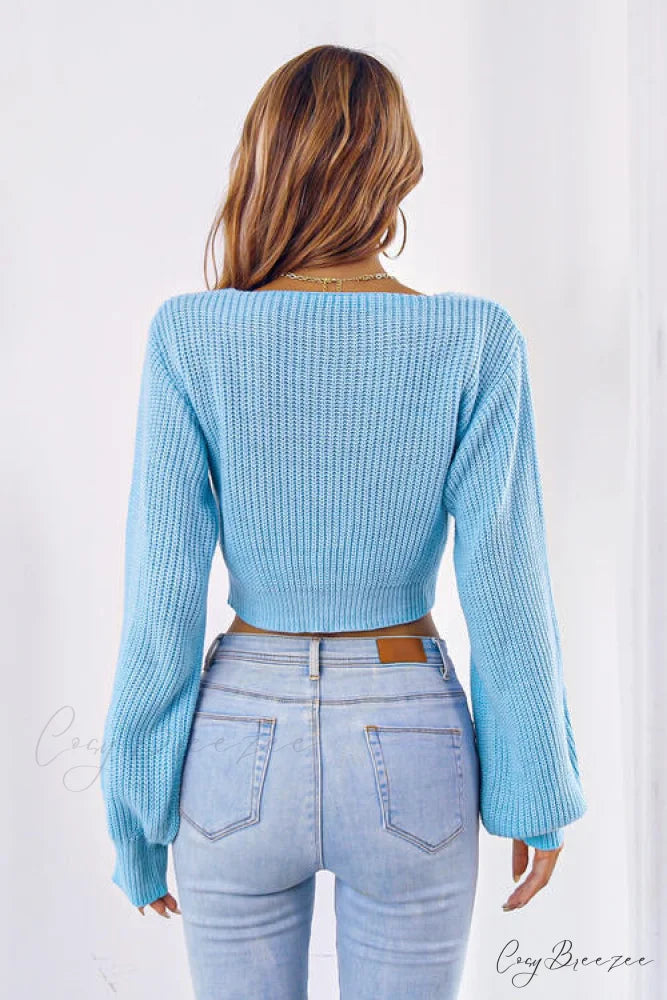 Long Cropped V-Neck Arm Sweater