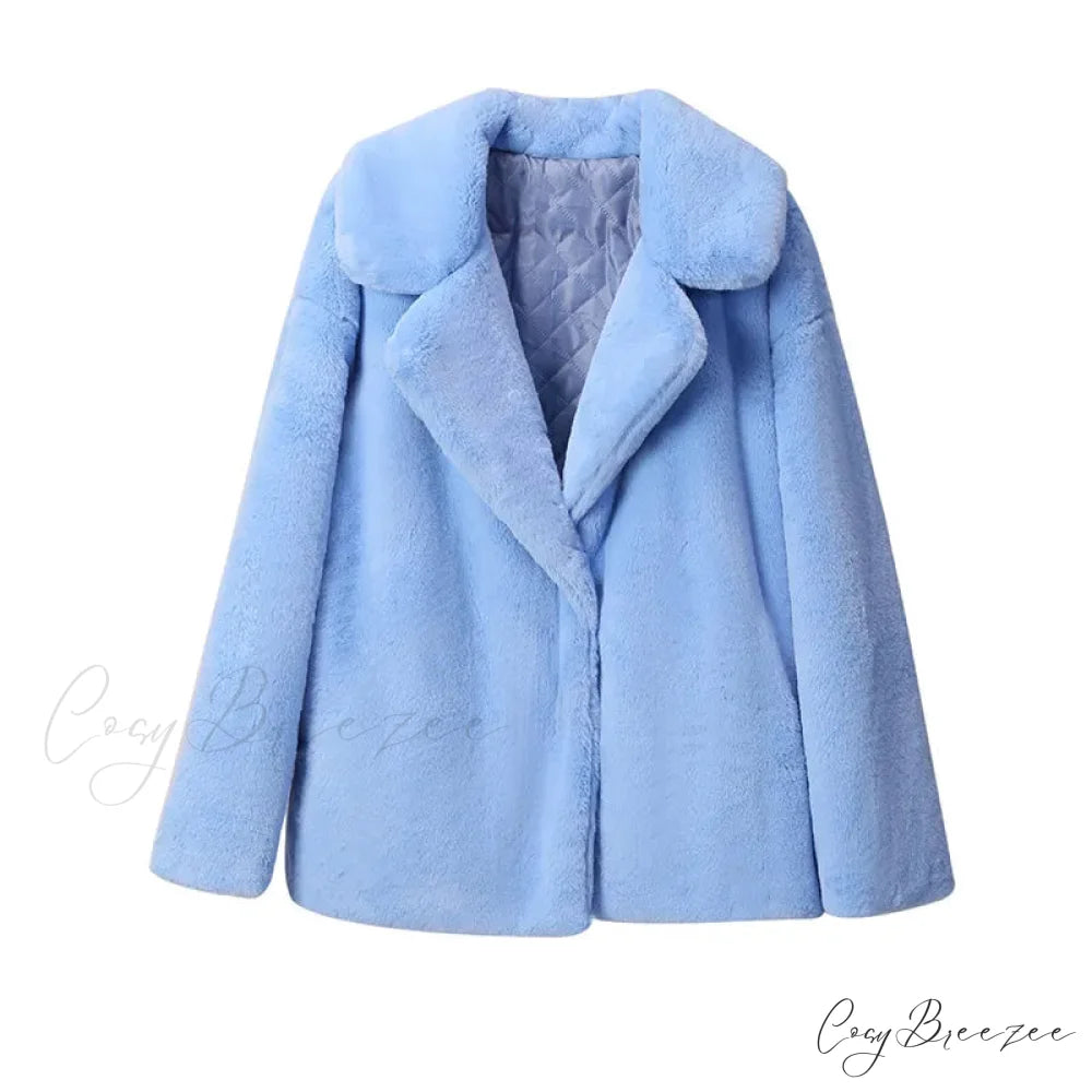 Long Faux Stylish Fur Coat baby blue fur coat / S