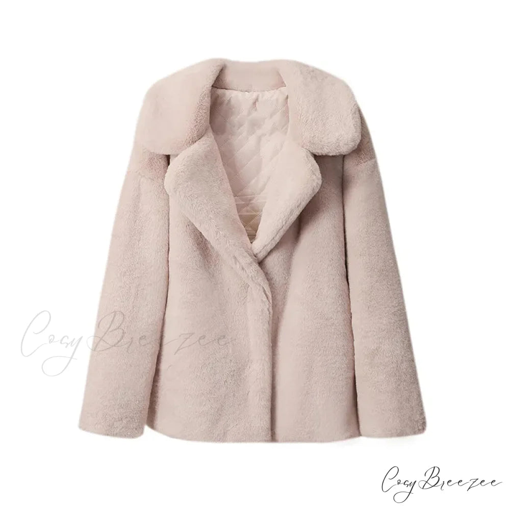 Long Faux Stylish Fur Coat beige fur coat / S