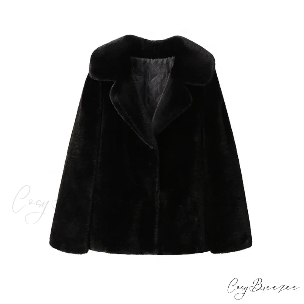 Long Faux Stylish Fur Coat black fur coat / S