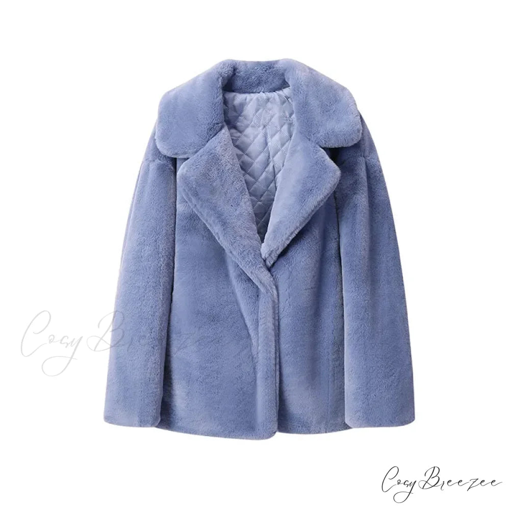 Long Faux Stylish Fur Coat blue fur coat / S