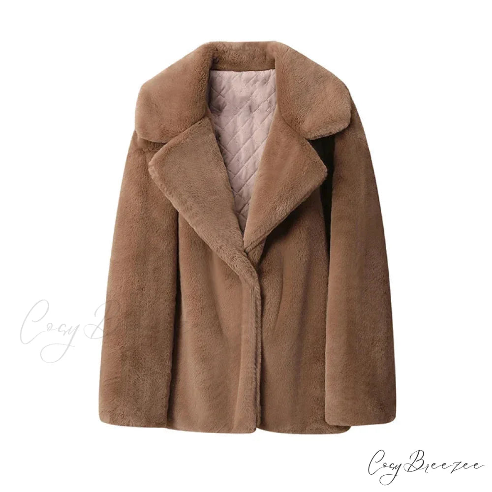Long Faux Stylish Fur Coat brown fur coat / S