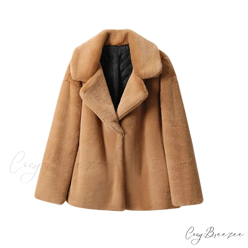 Long Faux Stylish Fur Coat camel fur coat / S