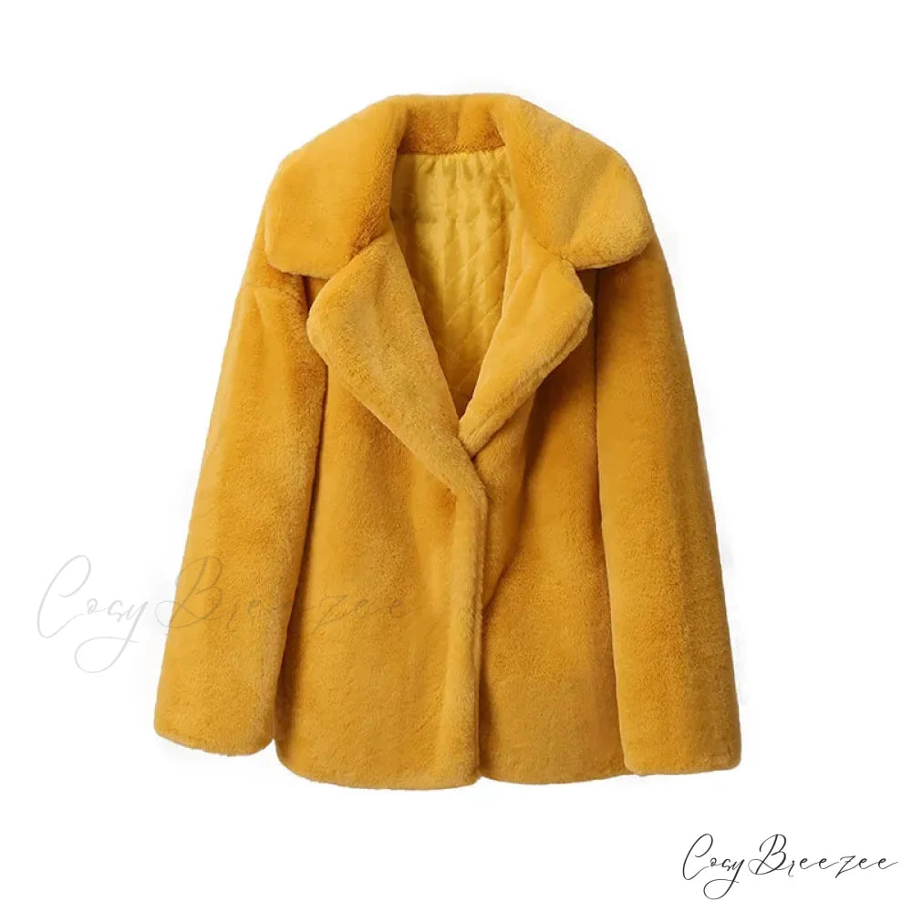 Long Faux Stylish Fur Coat mustard fur coat / S
