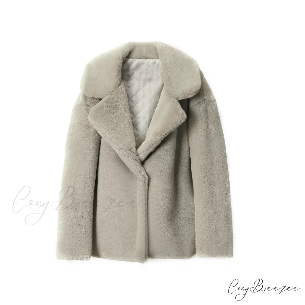 Long Faux Stylish Fur Coat nude green fur coat / S