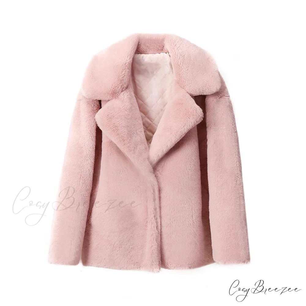 Long Faux Stylish Fur Coat pink fur coat / S