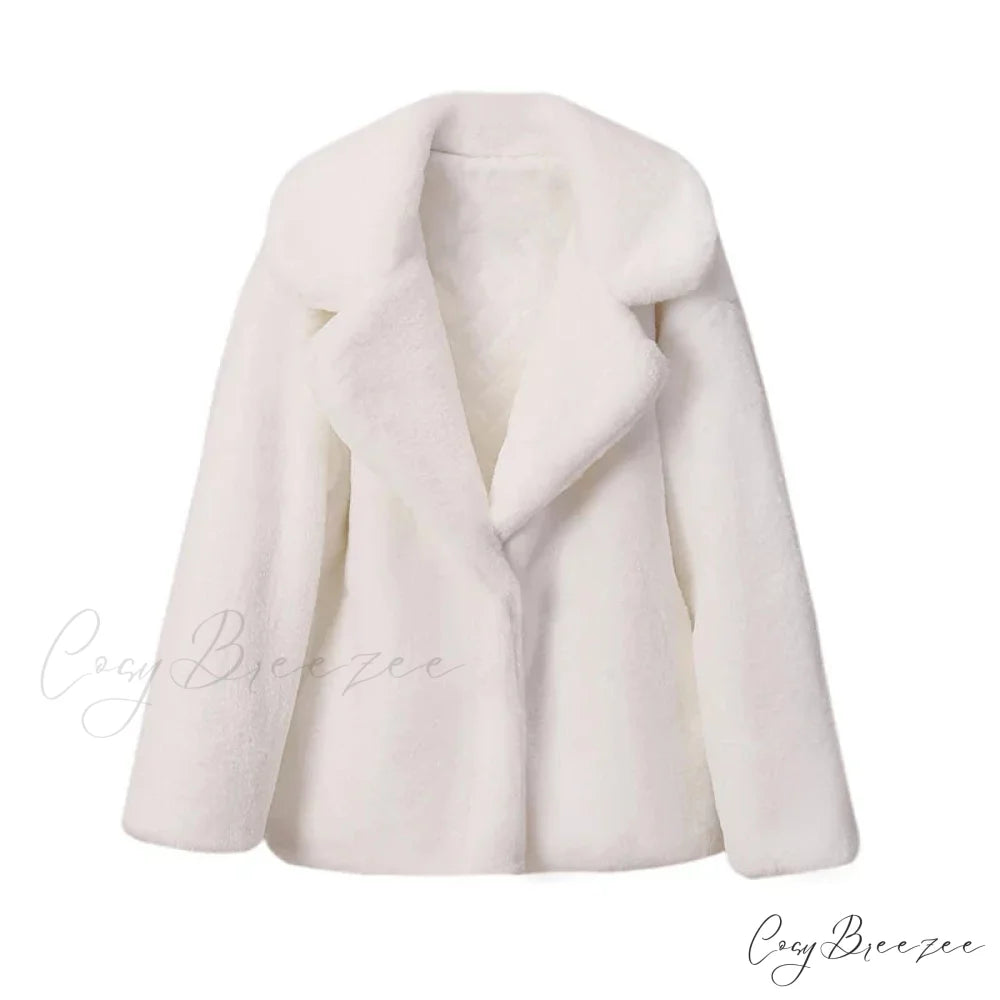 Long Faux Stylish Fur Coat white fur coat / S