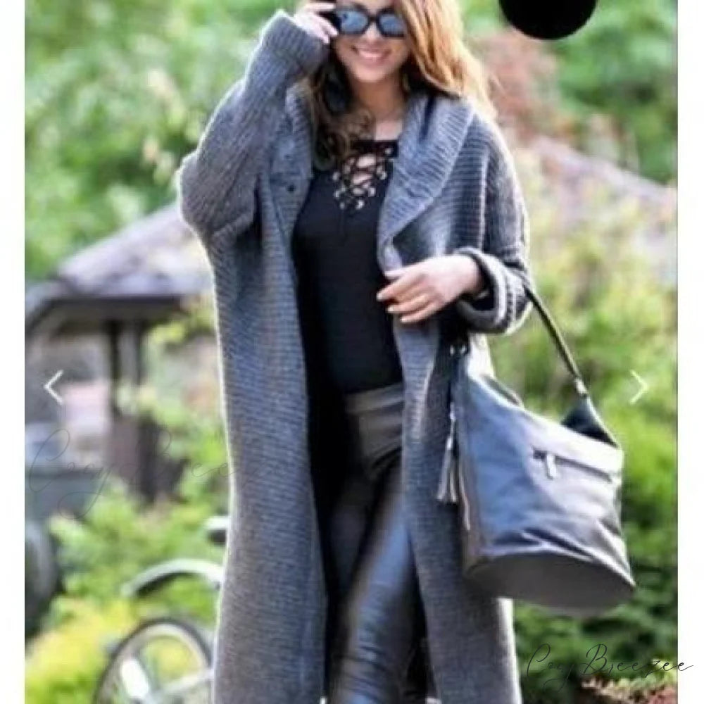 Long Knitted Coat Gray / S