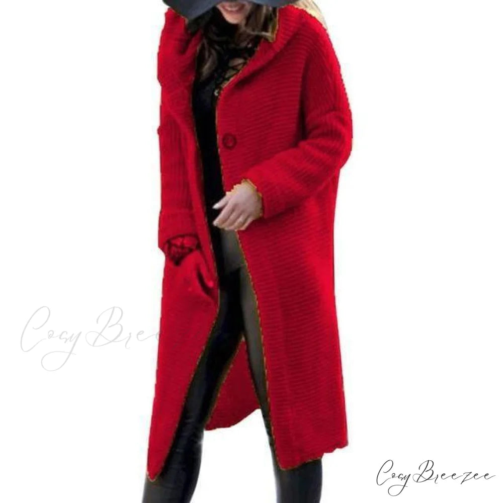 Long Knitted Coat Red / S