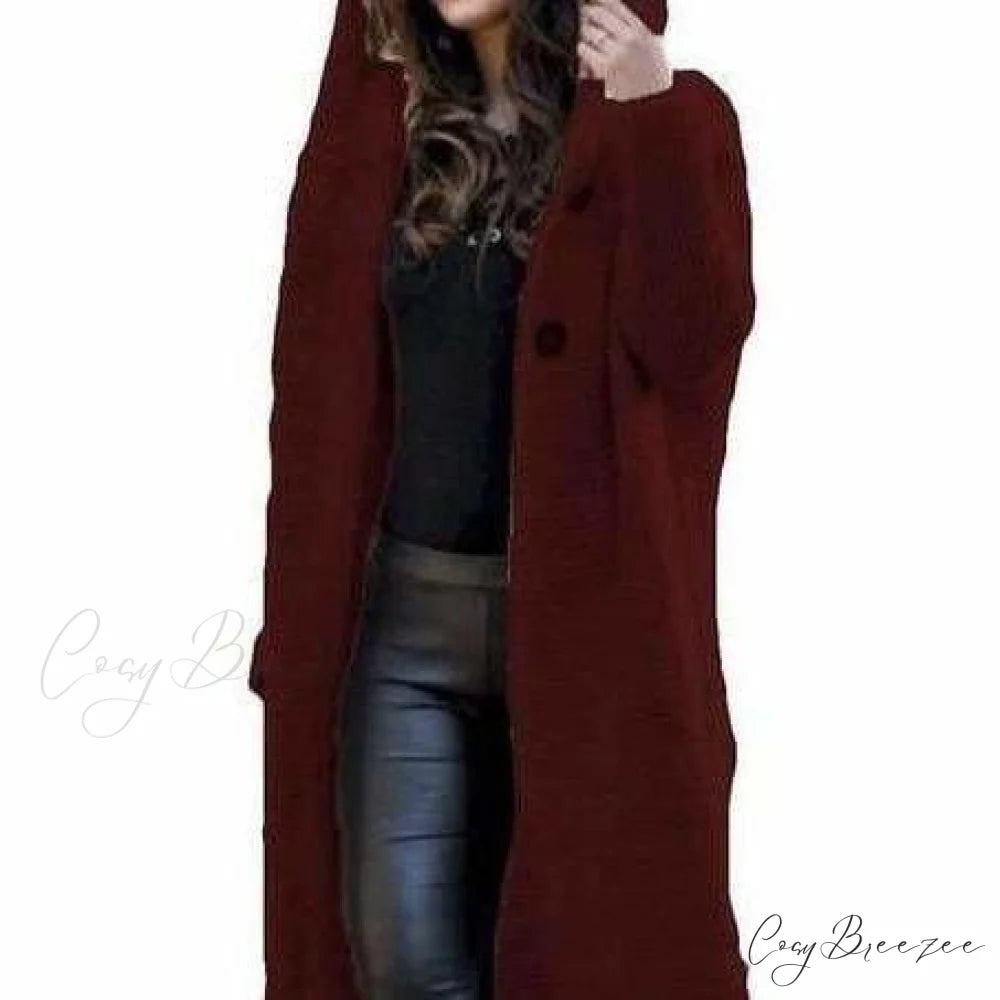 Long Knitted Coat Wine Red / S