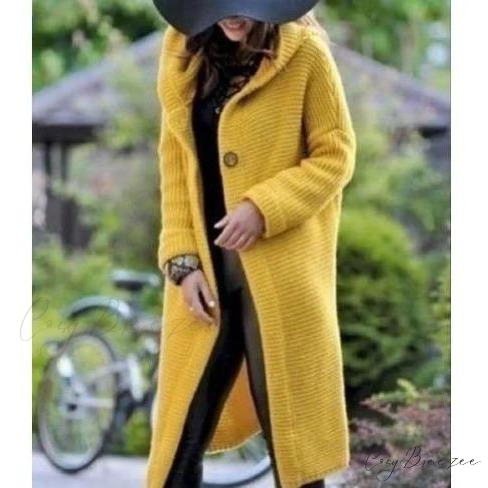 Long Knitted Coat Yellow / S