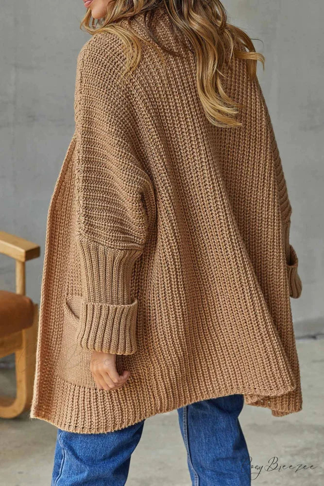 Long Open Front Cardigan Camel / L