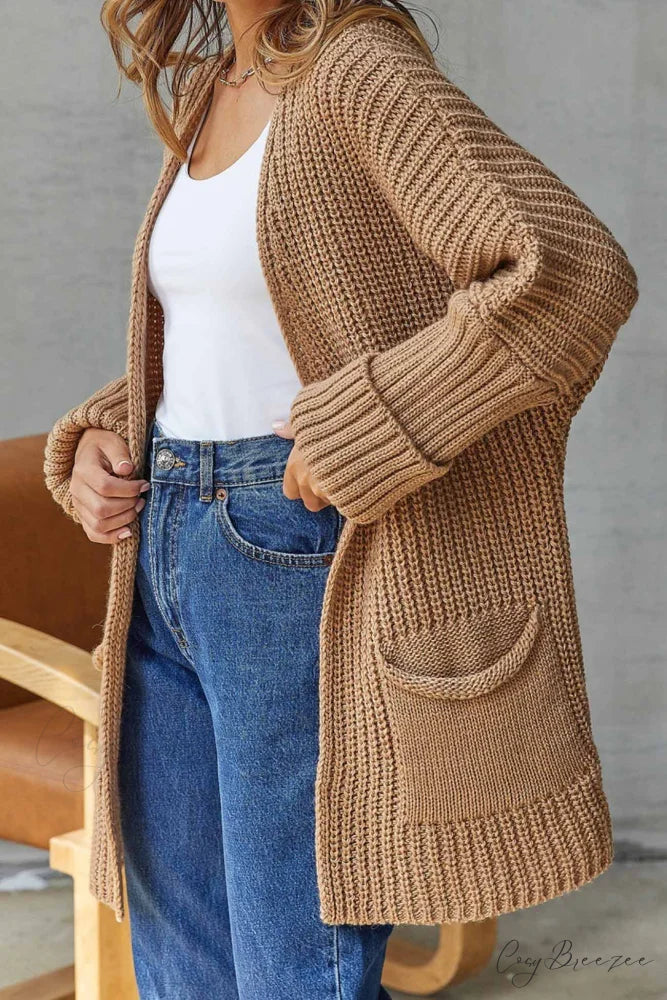 Long Open Front Cardigan Camel / M