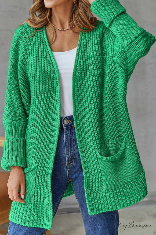 Long Open Front Cardigan Green / S