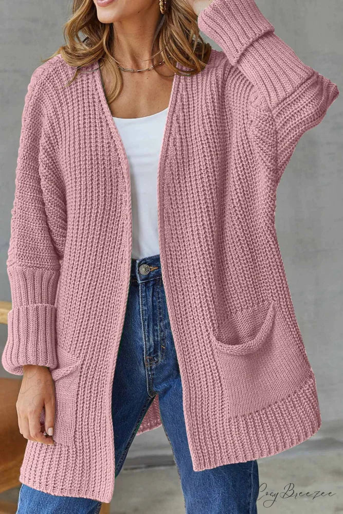 Long Open Front Cardigan Pink / S