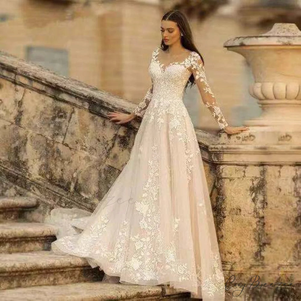 Long Sleeve Backless Wedding Dress lvory white / 2 weddingdress-250223