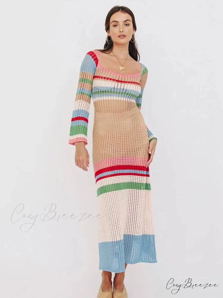 Long Sleeve Commute Robe Maxi Dress Blue / S