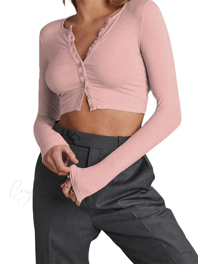 Long Sleeve Front Buttons Up Slim Fit Casual T-Shirts