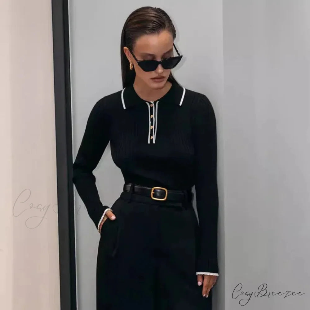 Long Sleeve Patchwork Colorblock Sweater Black / S swraters-241228