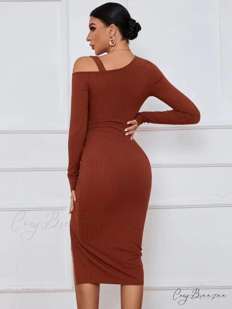 LONG SLEEVE SEXY DRESS M / black