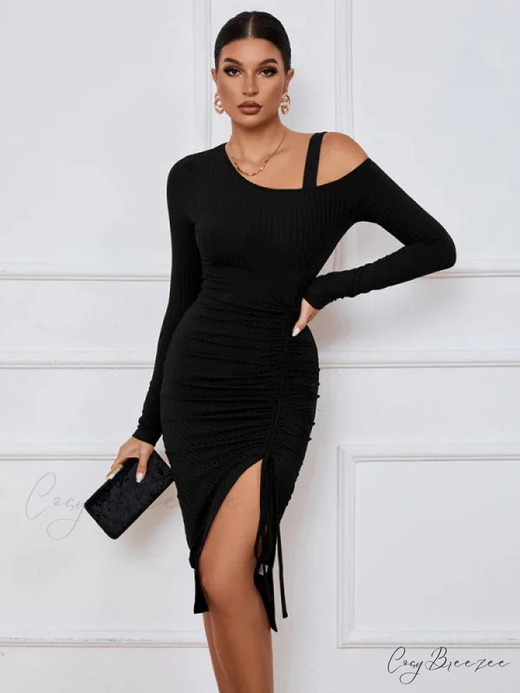 LONG SLEEVE SEXY DRESS M / caramel