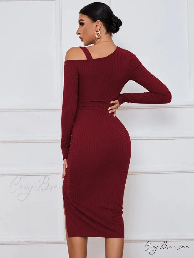 LONG SLEEVE SEXY DRESS S / black