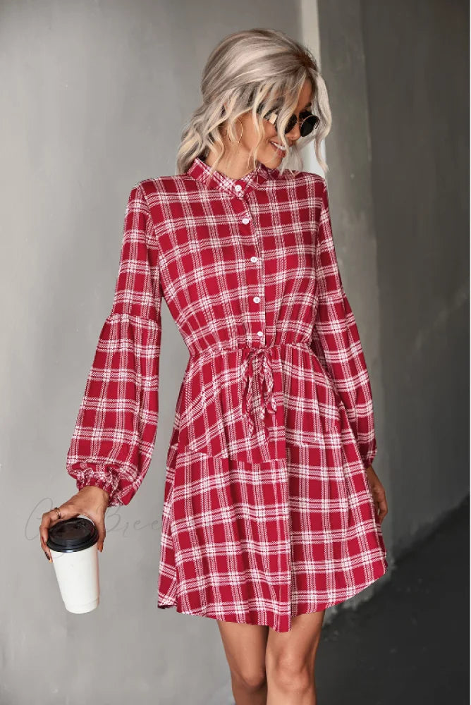 Long Sleeve Shirt Dress - Checked S / black