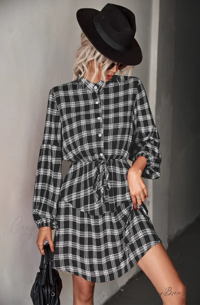 Long Sleeve Shirt Dress - Checked XL / red