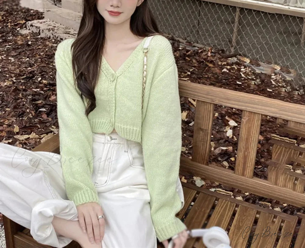 Long Sleeve Thin Short Solid Casual All-Match Cardigan cardiagn-250126