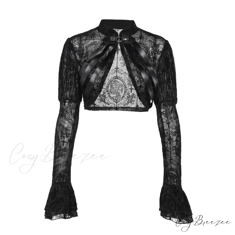 Long Sleeves Smock Vintage Black Lace Flare Sleeve Cosplay Cardigan