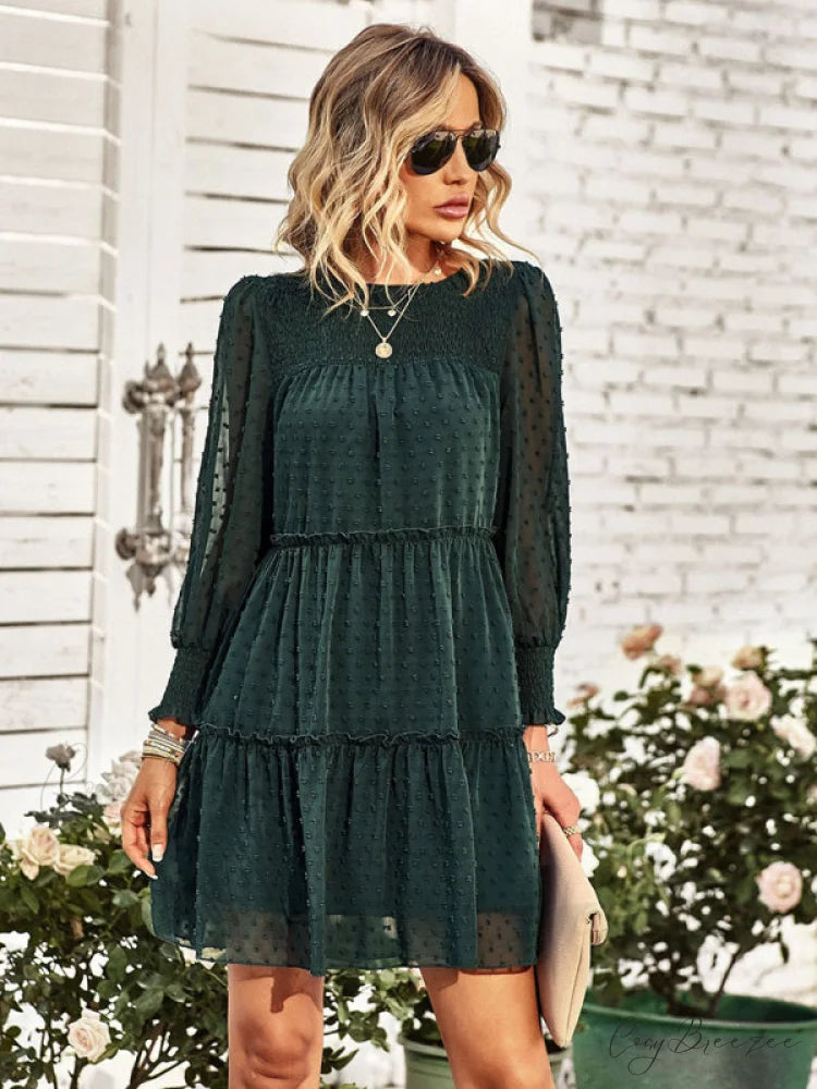 Long Solid Color Arm Mini Clip Gown Dot Chiffon for Women