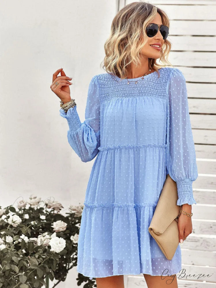 Long Solid Color Arm Mini Clip Gown Dot Chiffon for Women