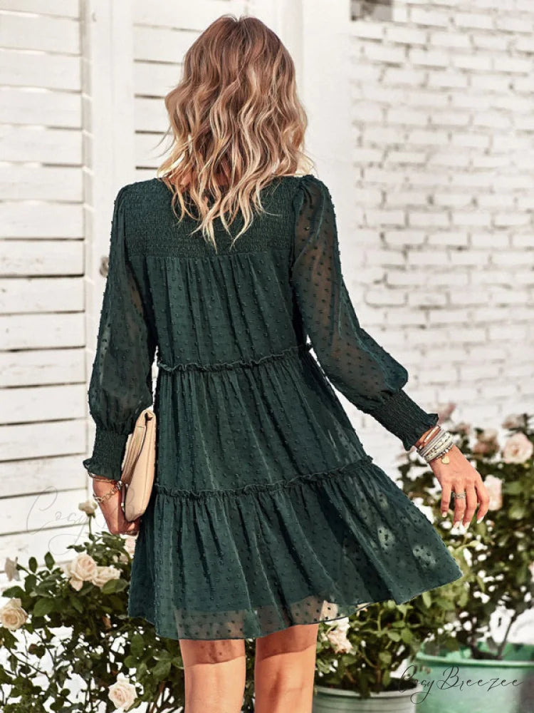 Long Solid Color Arm Mini Clip Gown Dot Chiffon for Women