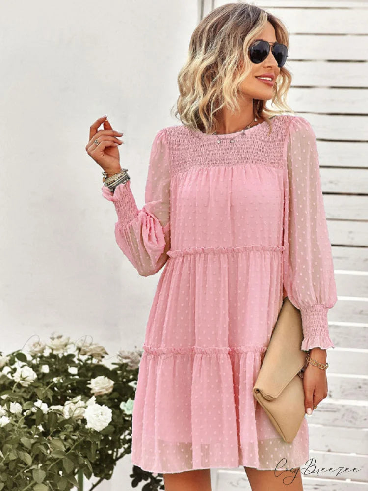 Long Solid Color Arm Mini Clip Gown Dot Chiffon for Women