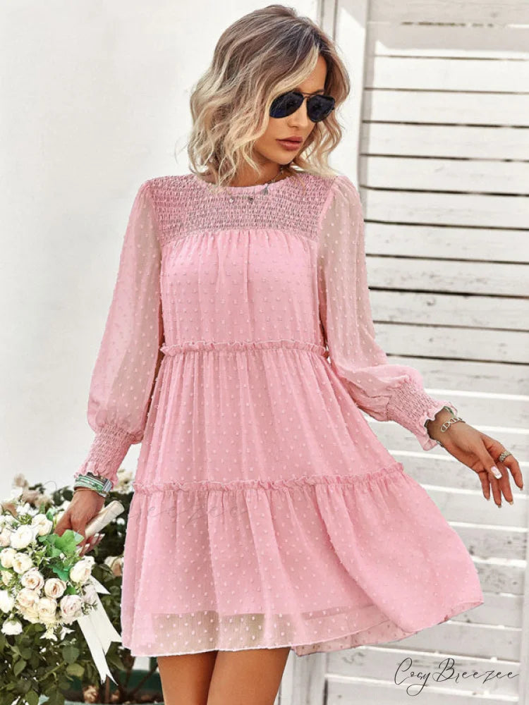 Long Solid Color Arm Mini Clip Gown Dot Chiffon for Women