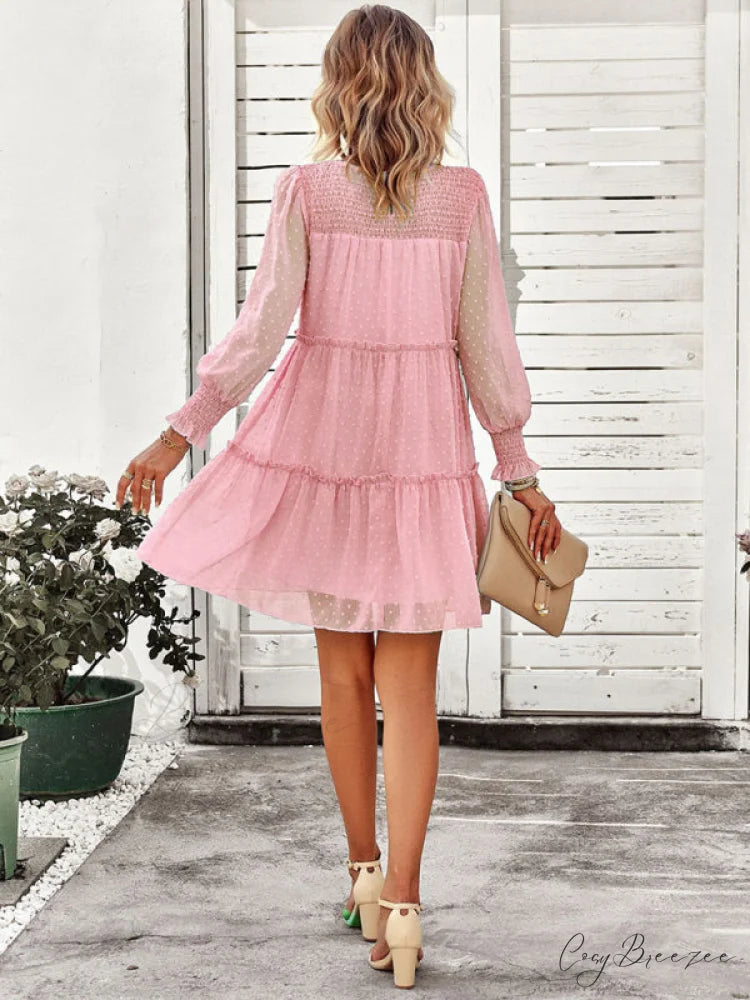 Long Solid Color Arm Mini Clip Gown Dot Chiffon for Women