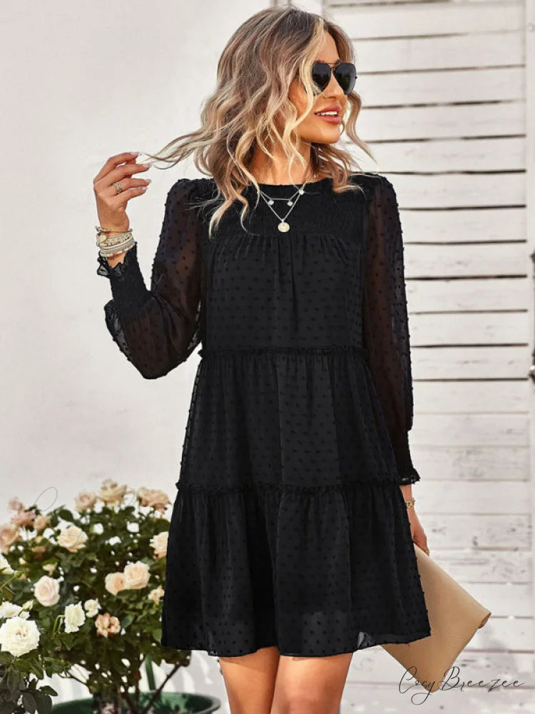 Long Solid Color Arm Mini Clip Gown Dot Chiffon for Women