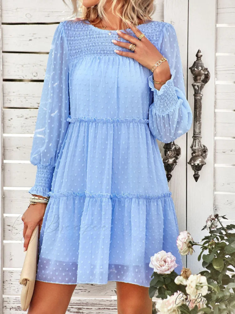 Long Solid Color Arm Mini Clip Gown Dot Chiffon for Women