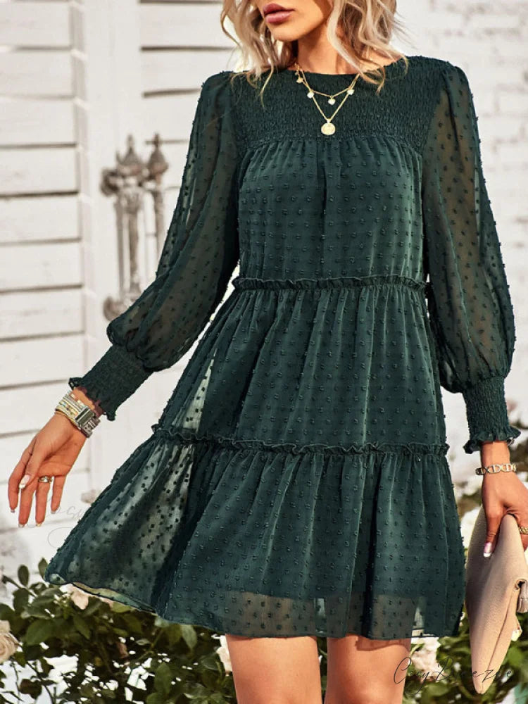 Long Solid Color Arm Mini Clip Gown Dot Chiffon for Women Green / S
